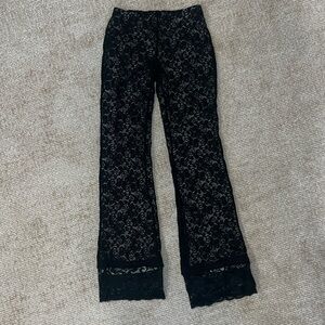 Black Lace, Nude Lining, Flowy Mid-Rise Pants